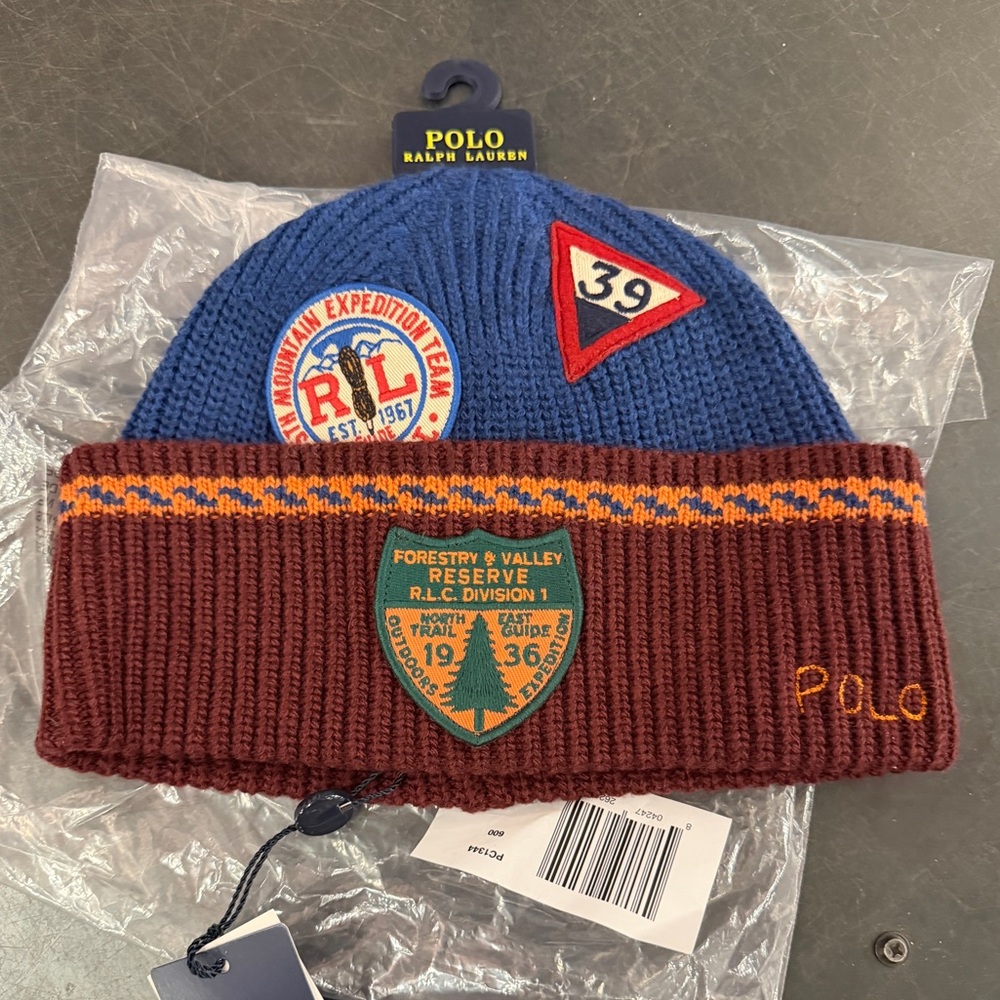 Polo Ralph Lauren Expedition Patch Beanie | Red Multi, OS, $88.00 MSRP, - Picture 8 of 12